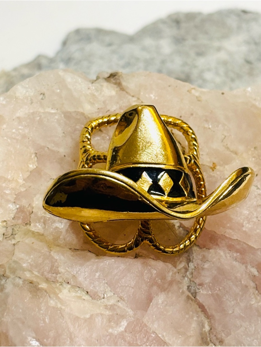 Vintage Gold and Black Cowgirl Cowboy Hat Scarf Slide